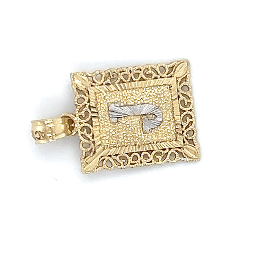10K Two-Tone Gold "J" Pendant; 0.7DWT; 1g