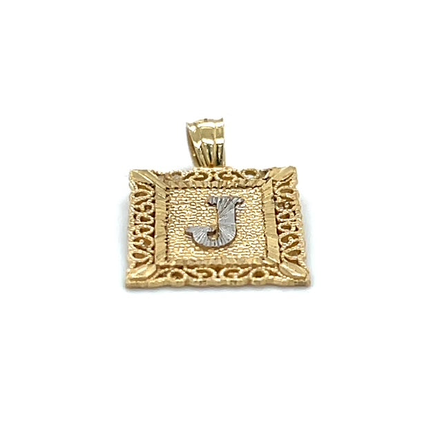 10K Two-Tone Gold "J" Pendant; 0.7DWT; 1g