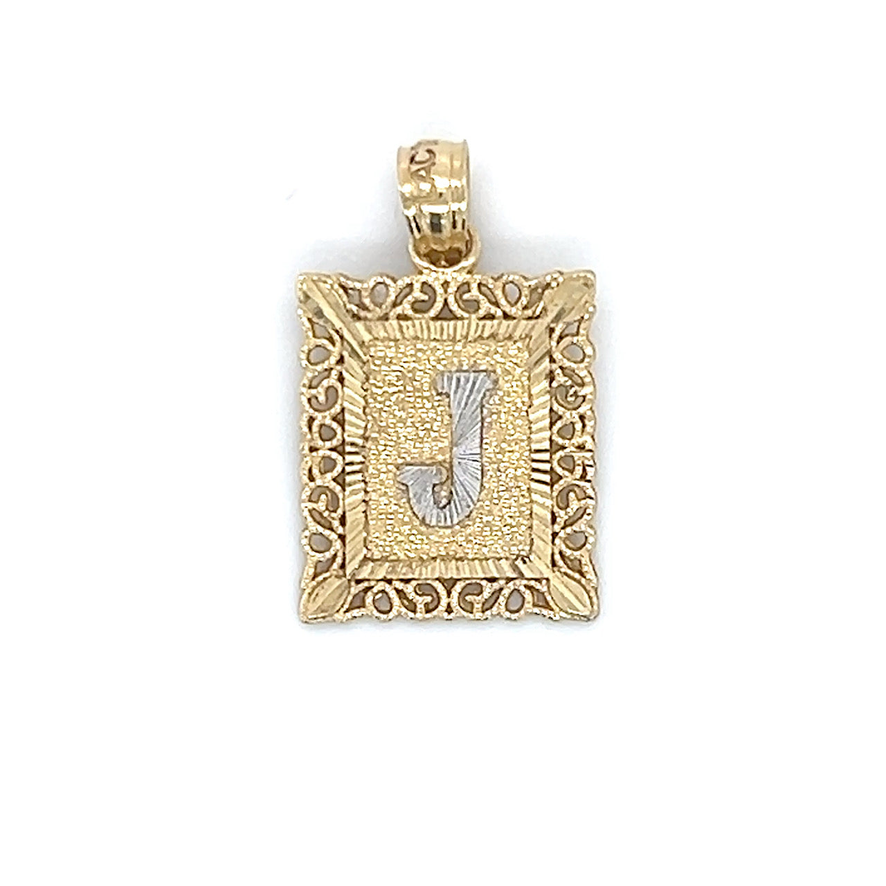 10K Two-Tone Gold "J" Pendant; 0.7DWT; 1g