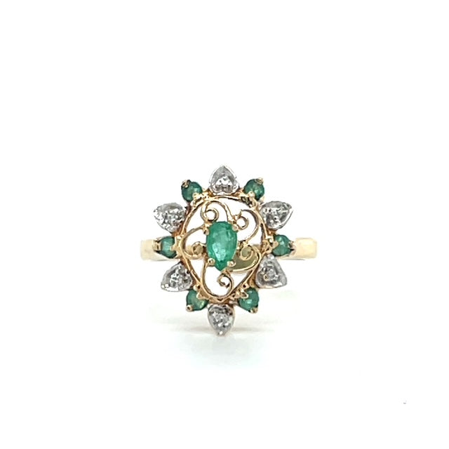 10K Yellow Gold Emerald & Diamond Accent Lady's Ring; 2DWT; Size 7