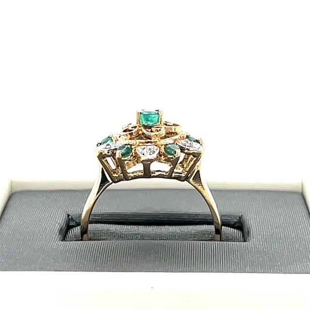 10K Yellow Gold Emerald & Diamond Accent Lady's Ring; 2DWT; Size 7