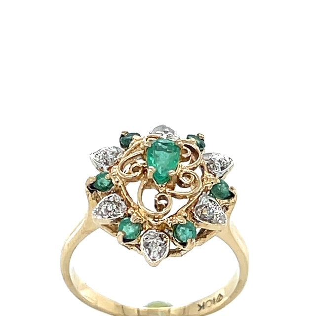 10K Yellow Gold Emerald & Diamond Accent Lady's Ring; 2DWT; Size 7