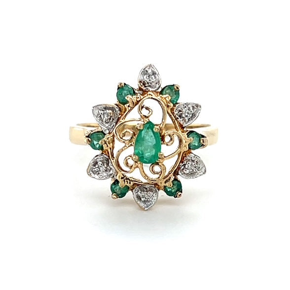 10K Yellow Gold Emerald & Diamond Accent Lady's Ring; 2DWT; Size 7