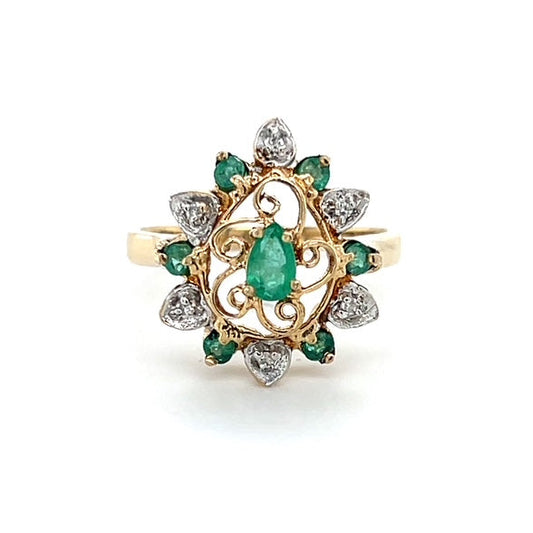 10K Yellow Gold Emerald & Diamond Accent Lady's Ring; 2DWT; Size 7
