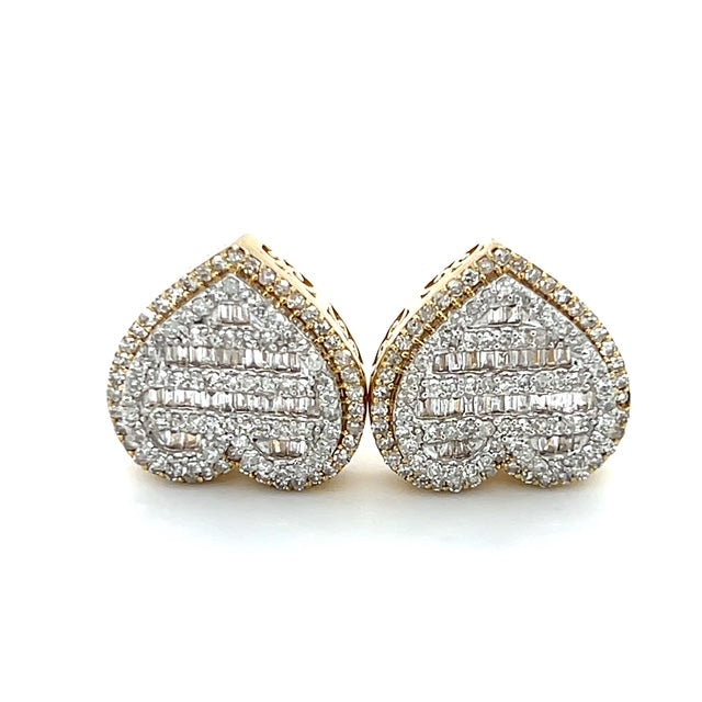 10K Yellow Gold Diamond Heart Stud Earrings; 1.0CTW; 5.1g
