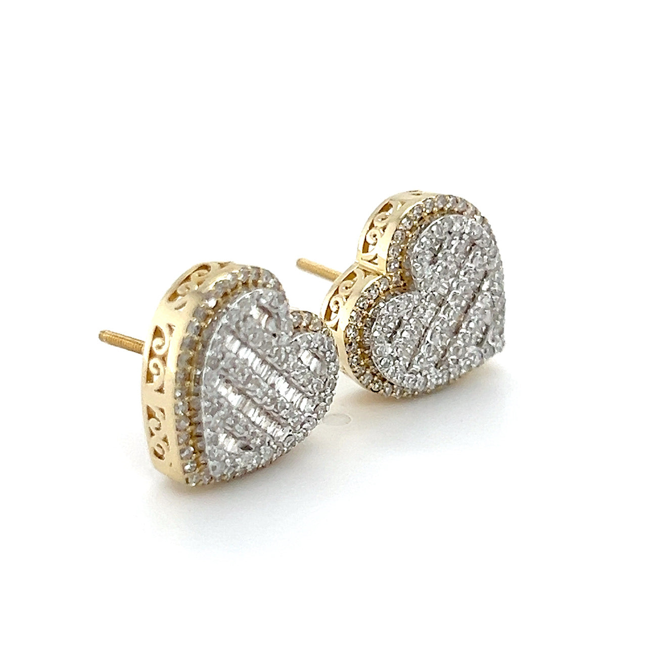 10K Yellow Gold Diamond Heart Stud Earrings; 1.0CTW; 5.1g