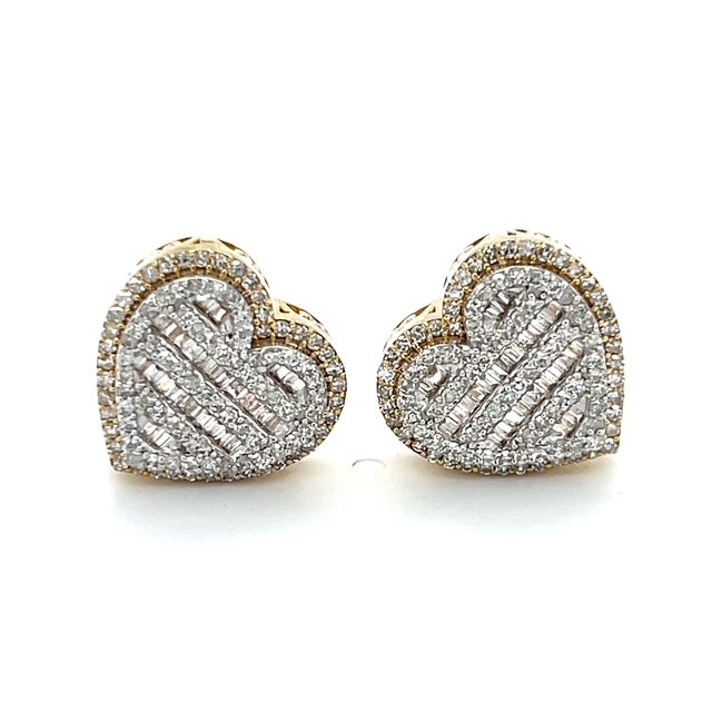 10K Yellow Gold Diamond Heart Stud Earrings; 1.0CTW; 5.1g
