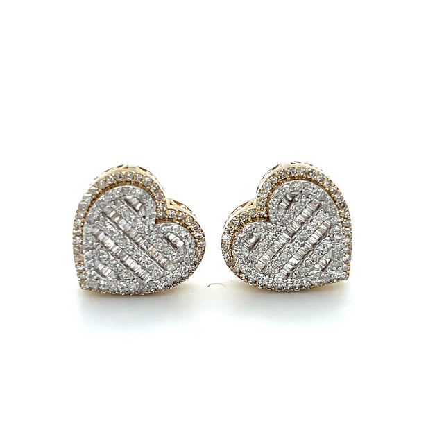 10K Yellow Gold Diamond Heart Stud Earrings; 1.0CTW; 5.1g