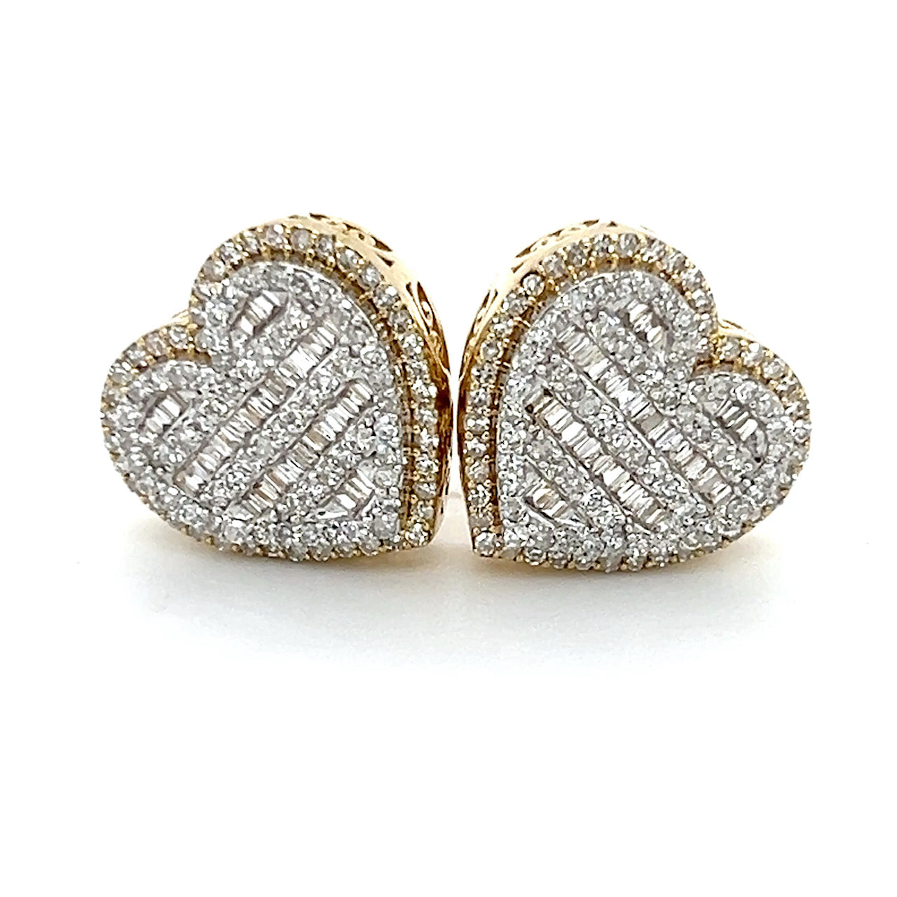 10K Yellow Gold Diamond Heart Stud Earrings; 1.0CTW; 5.1g