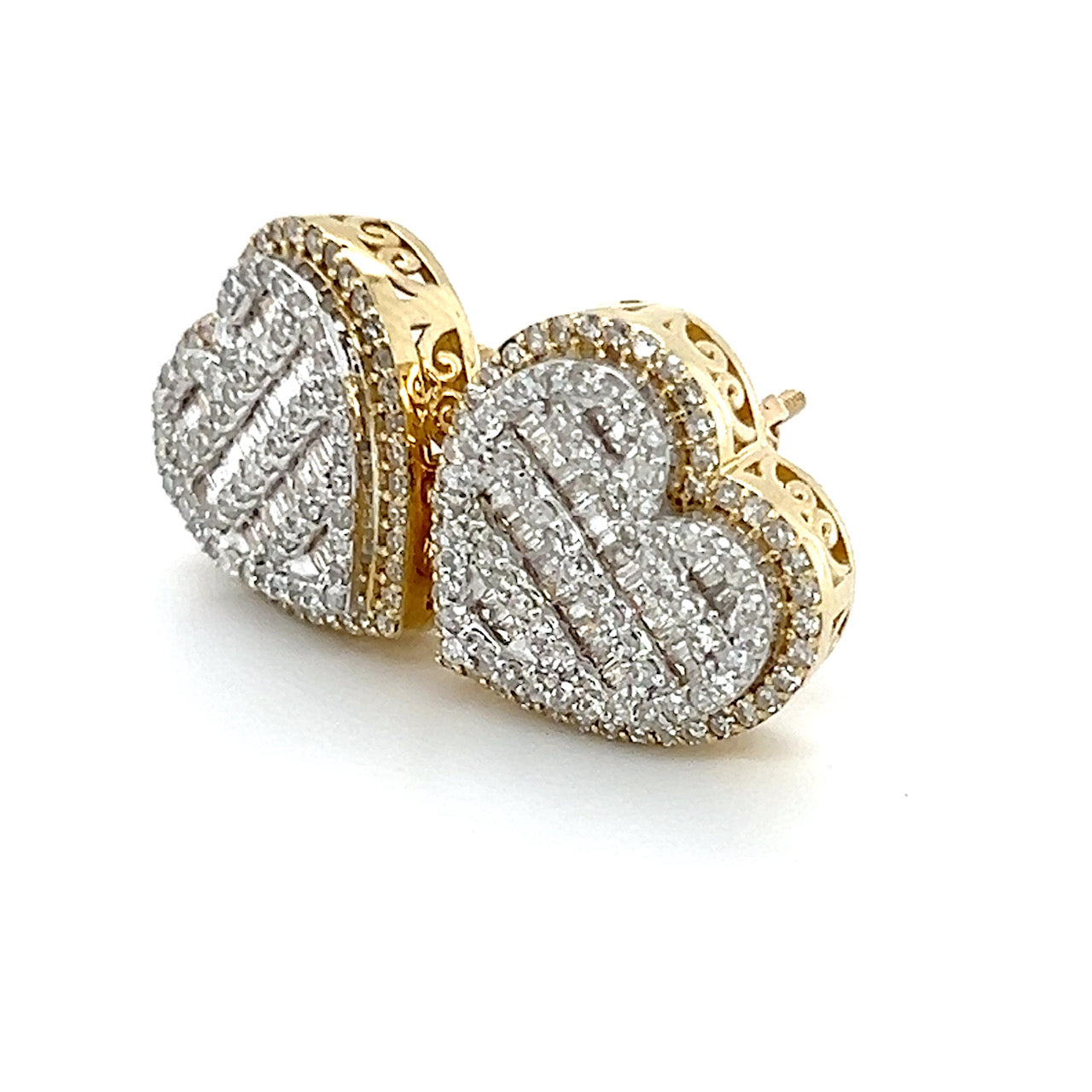 10K Yellow Gold Diamond Heart Stud Earrings; 1.0CTW; 5.1g