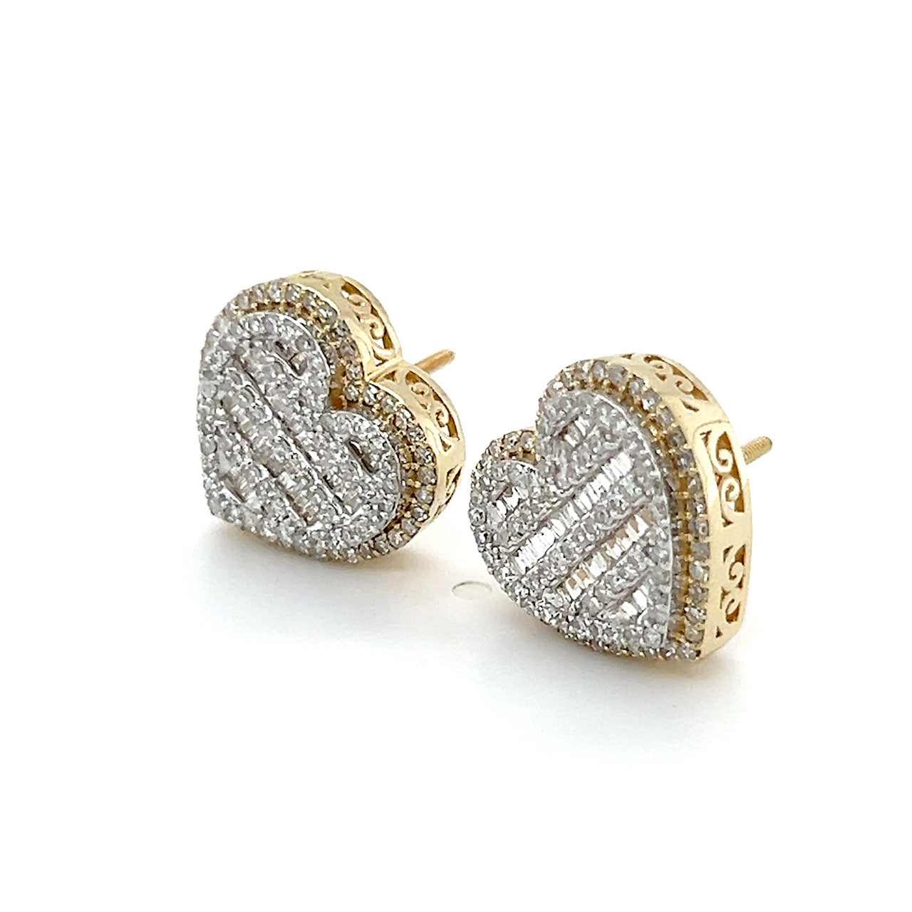 10K Yellow Gold Diamond Heart Stud Earrings; 1.0CTW; 5.1g