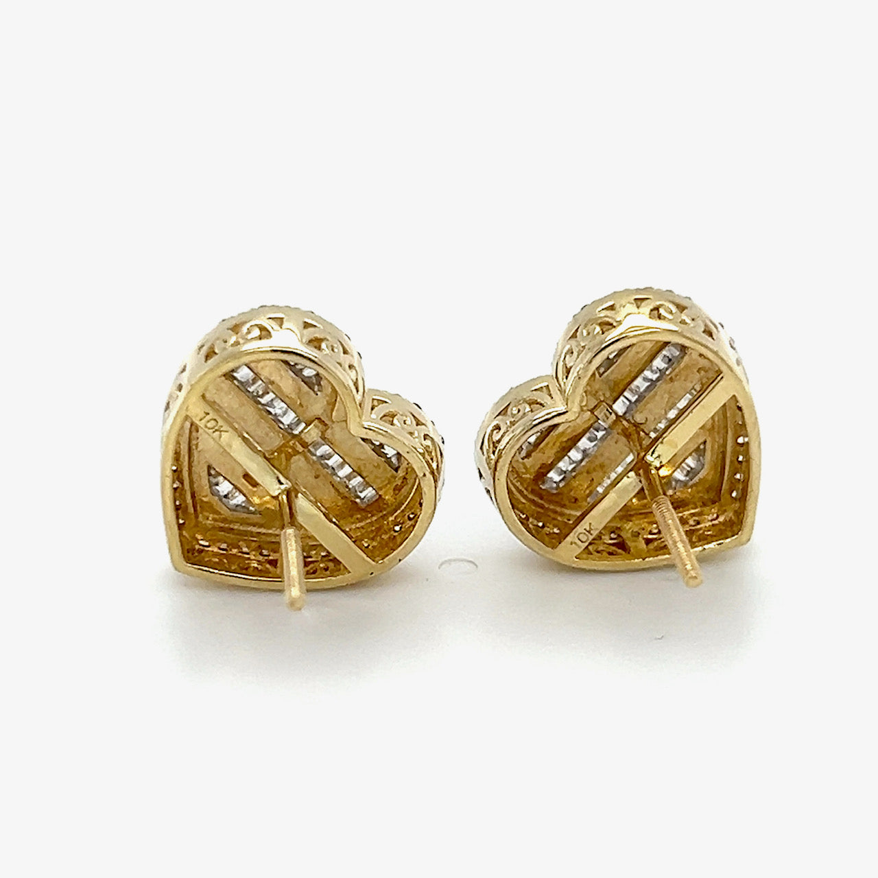 10K Yellow Gold Diamond Heart Stud Earrings; 1.0CTW; 5.1g