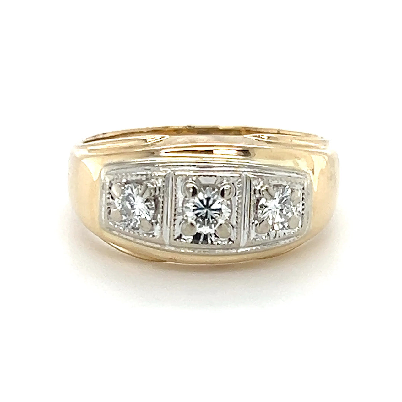 14K Two-Tone Gold Diamond Gentleman's Ring; 0.38CTW; 7.6g; Size 10