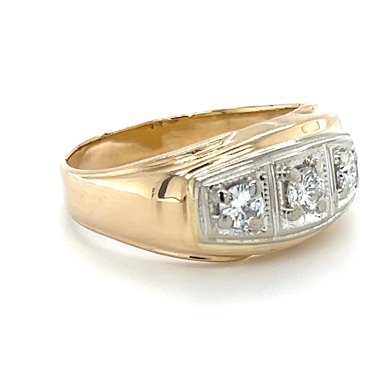 14K Two-Tone Gold Diamond Gentleman's Ring; 0.38CTW; 7.6g; Size 10