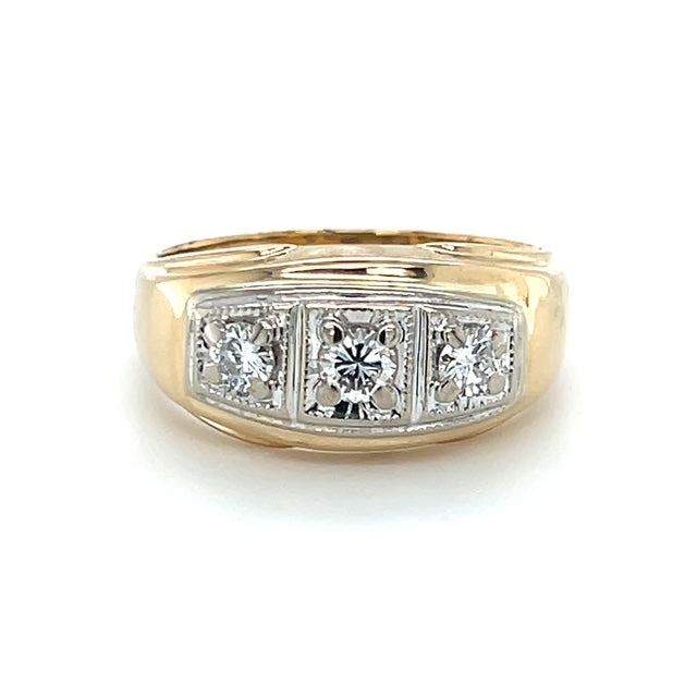 14K Two-Tone Gold Diamond Gentleman's Ring; 0.38CTW; 7.6g; Size 10