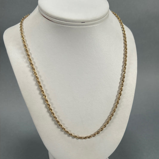 14K Yellow Gold 20” Rope Chain; 9.1DWT