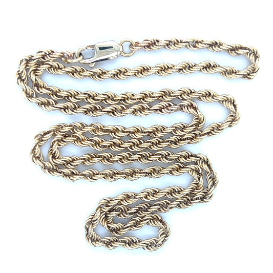 14K Yellow Gold 20” Rope Chain; 9.1DWT