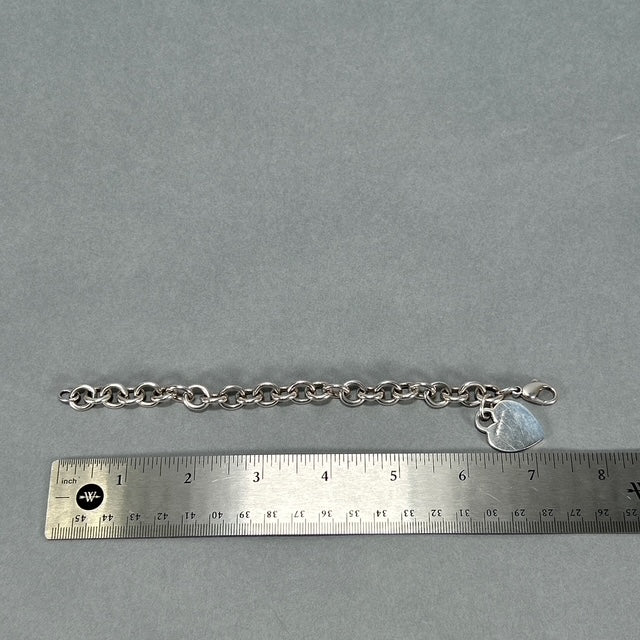 925 Sterling Silver Tiffany & Co. 7.25" Blank Engravable Heart Tag Charm Bracelet