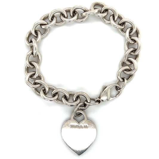 925 Sterling Silver Tiffany & Co. 7.25" Blank Engravable Heart Tag Charm Bracelet