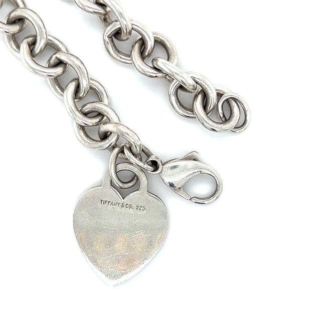 925 Sterling Silver Tiffany & Co. 7.25" Blank Engravable Heart Tag Charm Bracelet