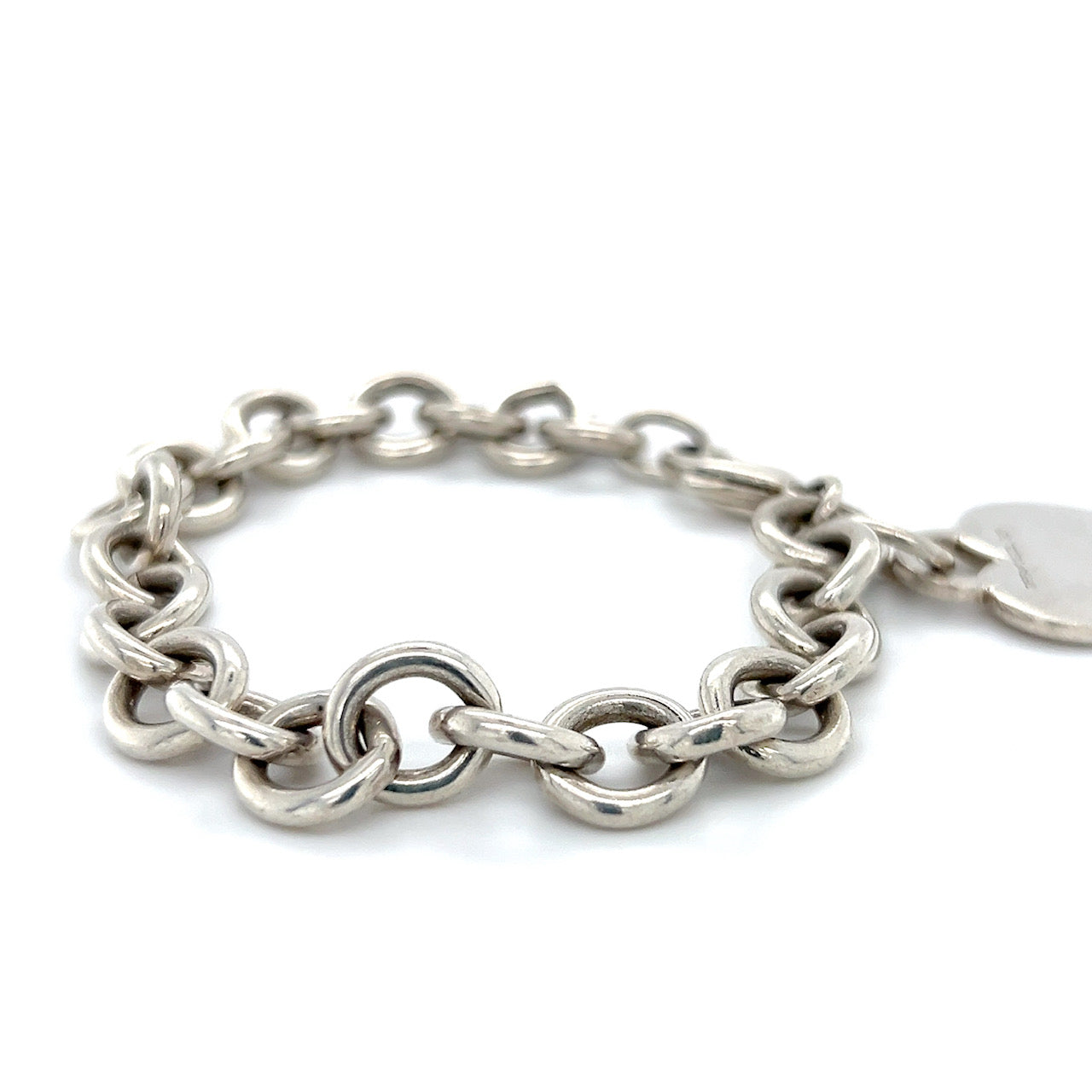 925 Sterling Silver Tiffany & Co. 7.25" Blank Engravable Heart Tag Charm Bracelet