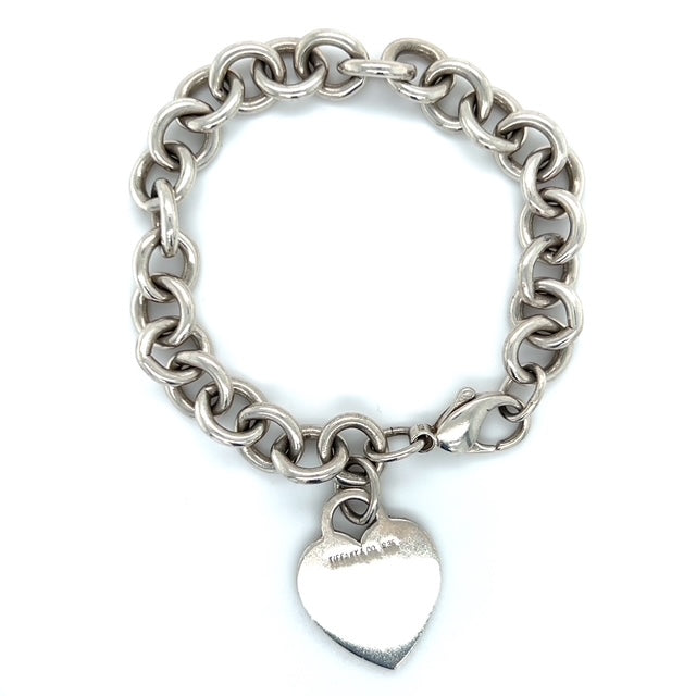 925 Sterling Silver Tiffany & Co. 7.25" Blank Engravable Heart Tag Charm Bracelet