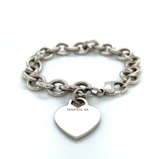 925 Sterling Silver Tiffany & Co. 7.25" Blank Engravable Heart Tag Charm Bracelet