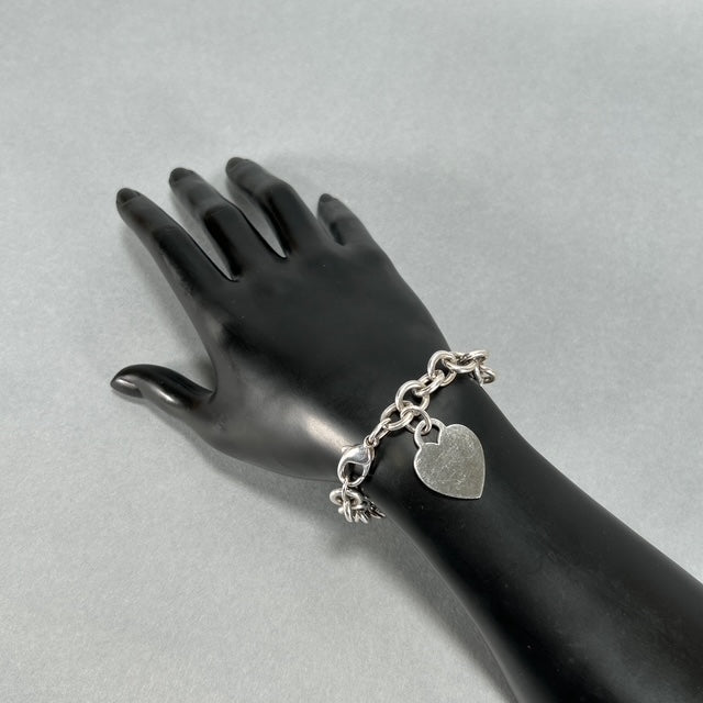 925 Sterling Silver Tiffany & Co. 7.25" Blank Engravable Heart Tag Charm Bracelet