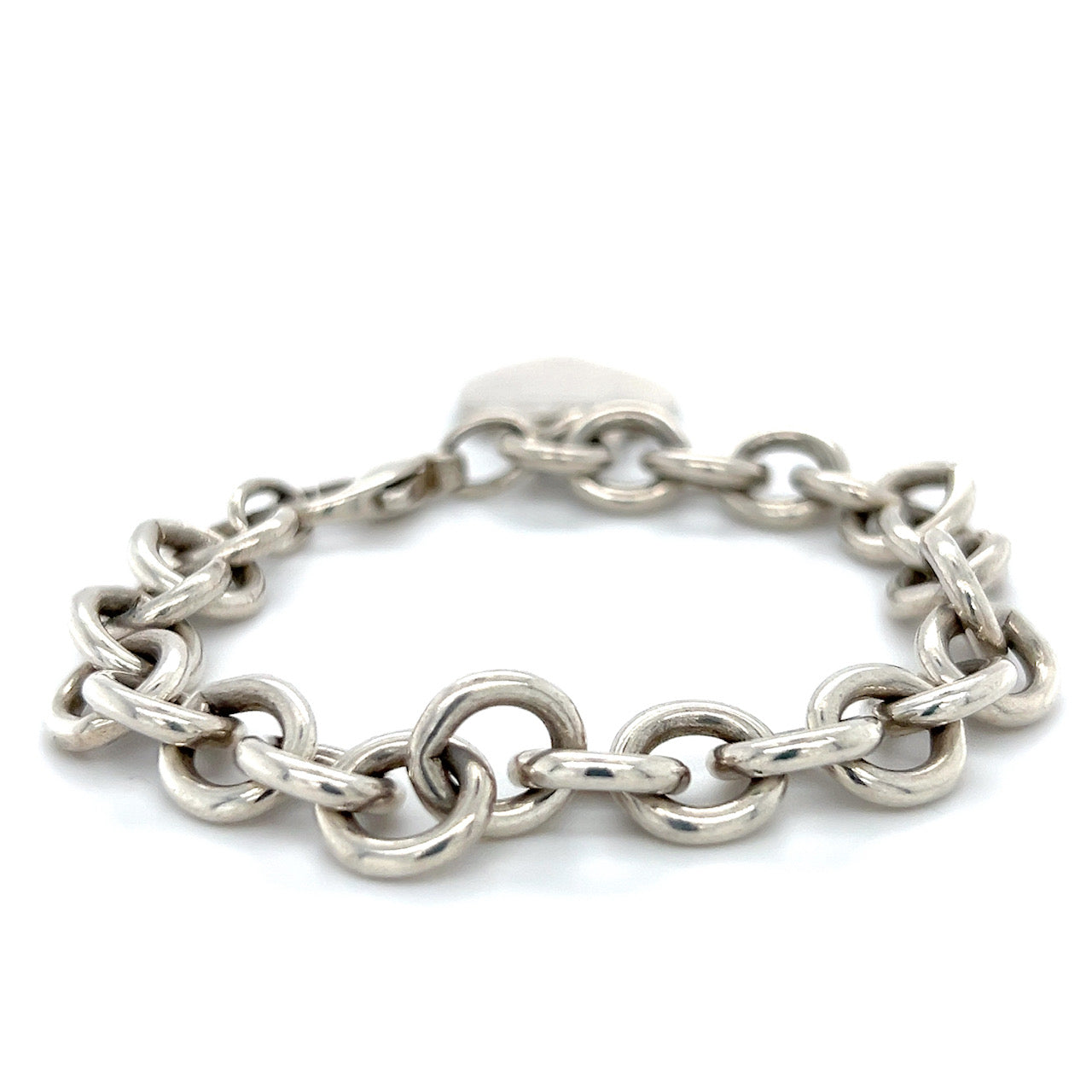 925 Sterling Silver Tiffany & Co. 7.25" Blank Engravable Heart Tag Charm Bracelet