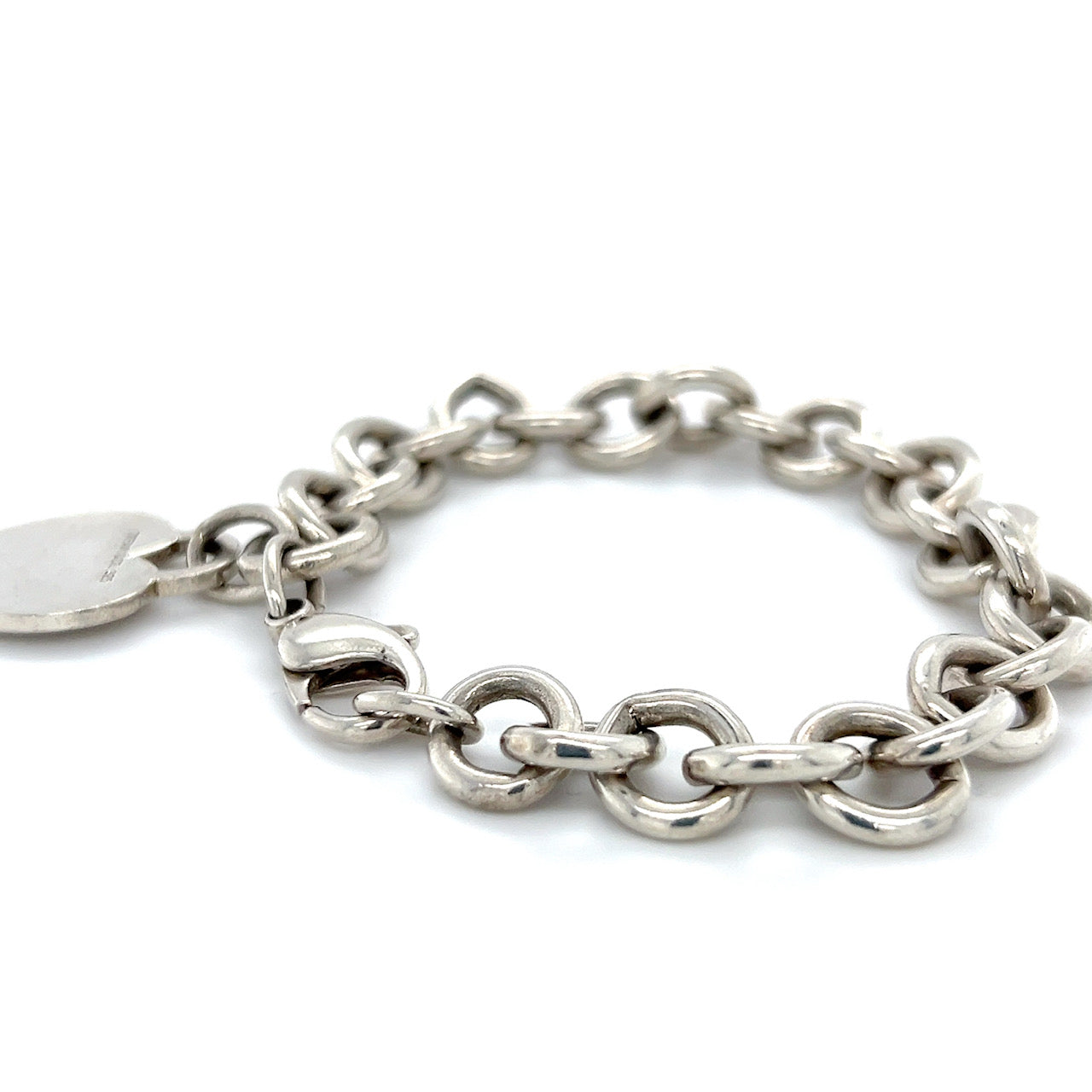 925 Sterling Silver Tiffany & Co. 7.25" Blank Engravable Heart Tag Charm Bracelet