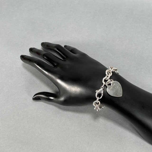 925 Sterling Silver Tiffany & Co. 7.25" Blank Engravable Heart Tag Charm Bracelet