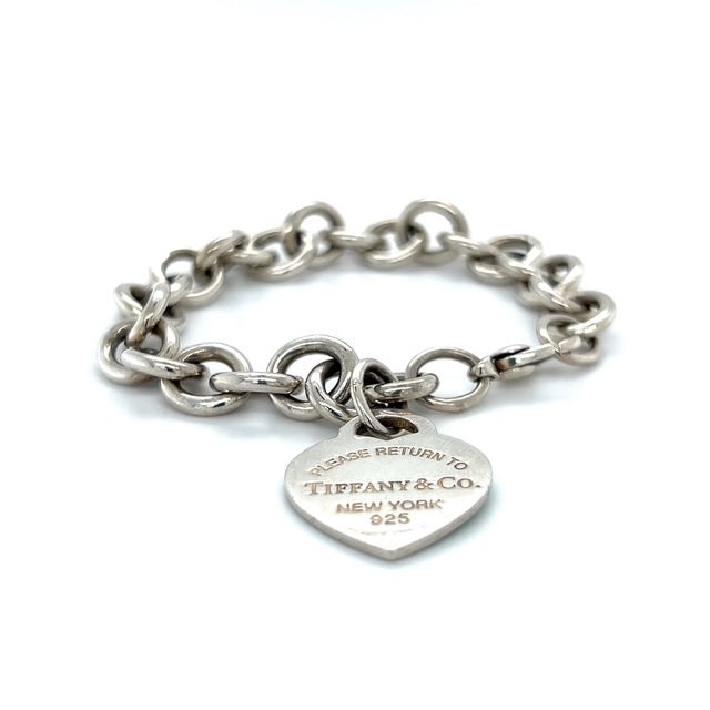 925 Sterling Silver Return To Tiffany & Co. 7.25" Enamel Heart Bracelet