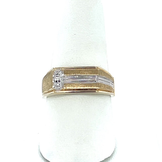 10K Two-Tone Gold Diamond Gentleman's Ring; 3.9g; Size 10