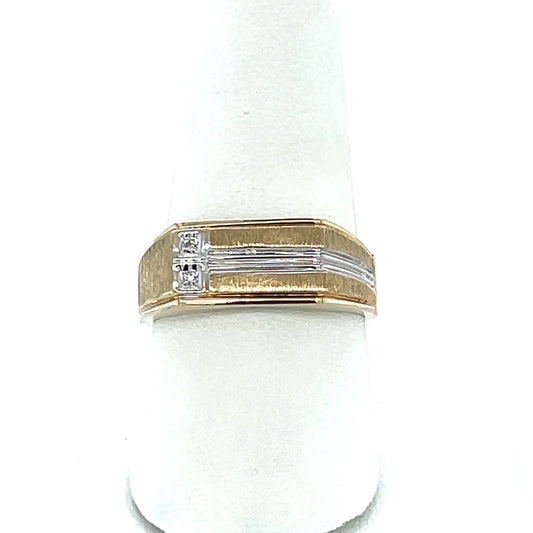 10K Two-Tone Gold Diamond Gentleman's Ring; 3.9g; Size 10