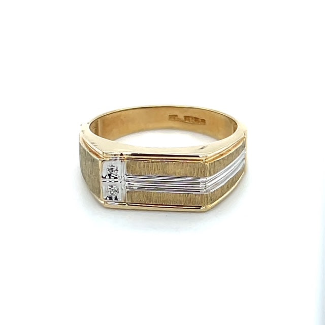 10K Two-Tone Gold Diamond Gentleman's Ring; 3.9g; Size 10