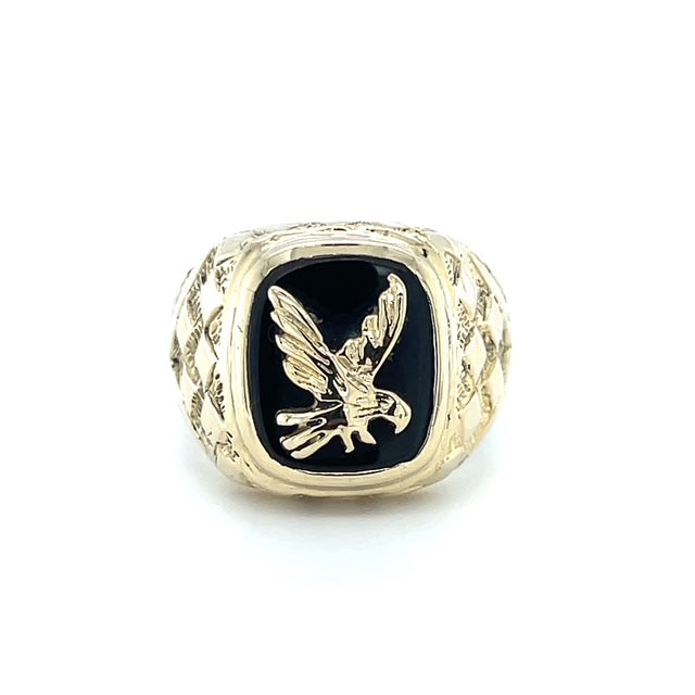 14K Yellow Gold Onyx Eagle Gentleman's Ring; 8.4g; Size 9.5