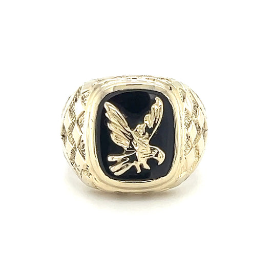 14K Yellow Gold Onyx Eagle Gentleman's Ring; 8.4g; Size 9.5