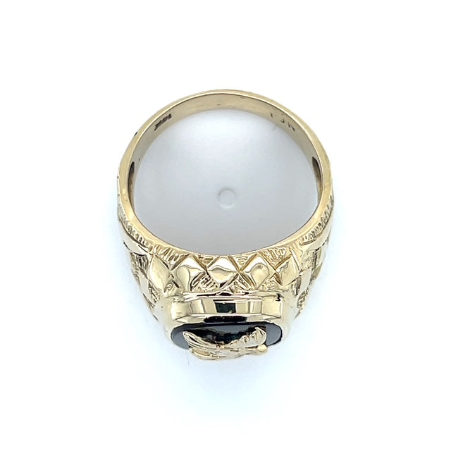 14K Yellow Gold Onyx Eagle Gentleman's Ring; 8.4g; Size 9.5