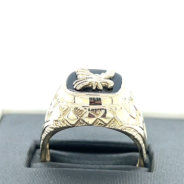 14K Yellow Gold Onyx Eagle Gentleman's Ring; 8.4g; Size 9.5