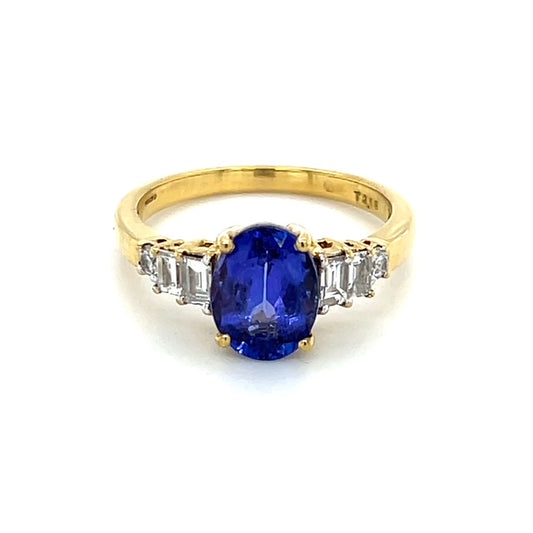 18K Yellow Gold Diamond & Amethyst Lady's Ring; Size 7