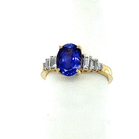 18K Yellow Gold Diamond & Amethyst Lady's Ring; Size 7