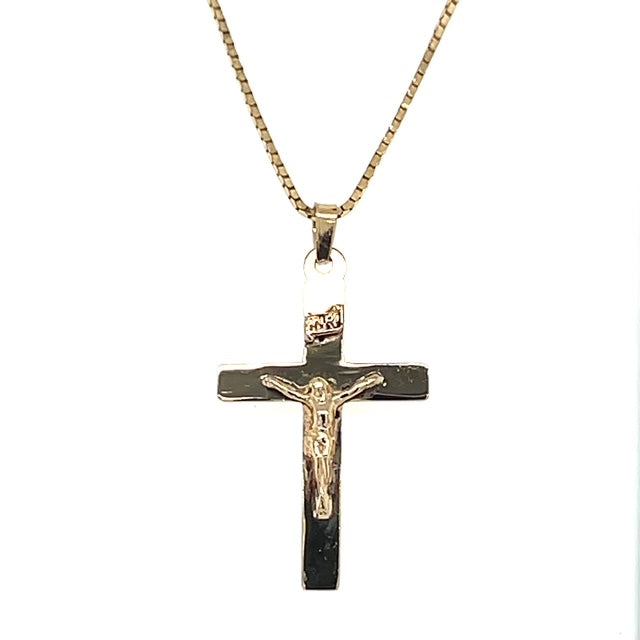 14K Yellow Gold 18" Necklace W/ Cross Pendant; 3.5g