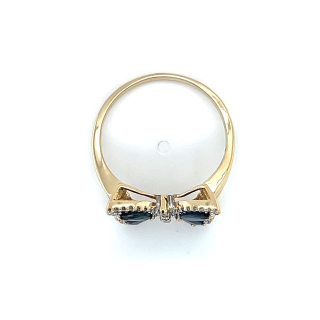 14K Yellow Gold Diamond & Sapphire Butterfly Lady's Ring; 0.25CTW; 3.5g; Size 9