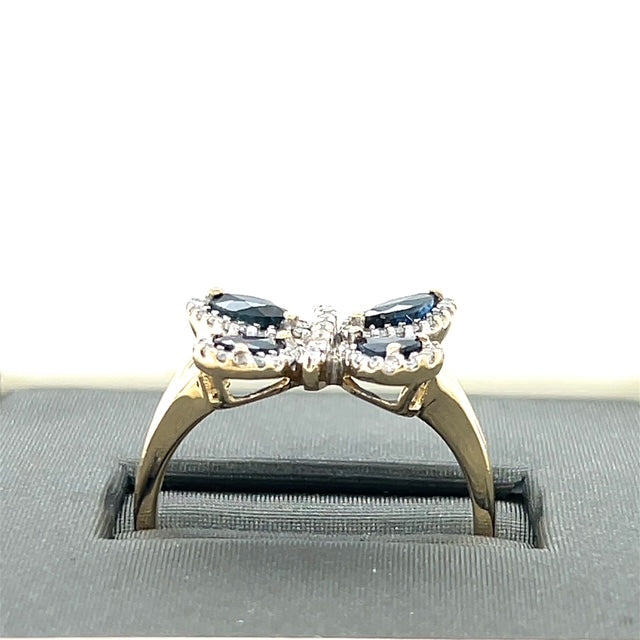 14K Yellow Gold Diamond & Sapphire Butterfly Lady's Ring; 0.25CTW; 3.5g; Size 9