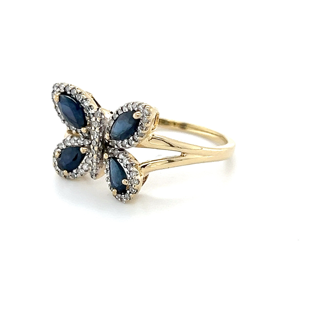 14K Yellow Gold Diamond & Sapphire Butterfly Lady's Ring; 0.25CTW; 3.5g; Size 9