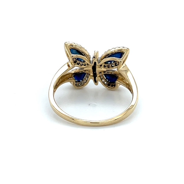 14K Yellow Gold Diamond & Sapphire Butterfly Lady's Ring; 0.25CTW; 3.5g; Size 9