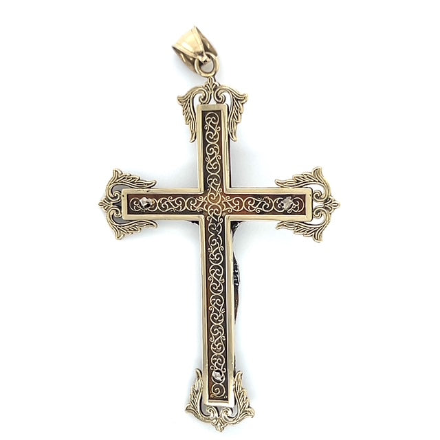 10K Two-Tone Gold Cross Pendant; 5.1g