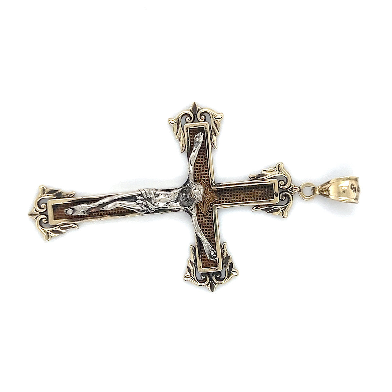 10K Two-Tone Gold Cross Pendant; 5.1g