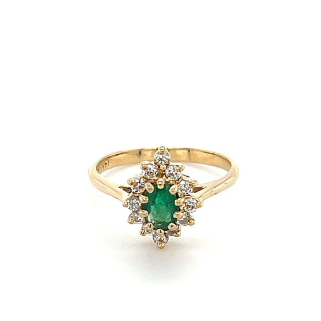 14K Yellow Gold Diamond & Emerald Lady's Ring; 1.7DWT; Size 6