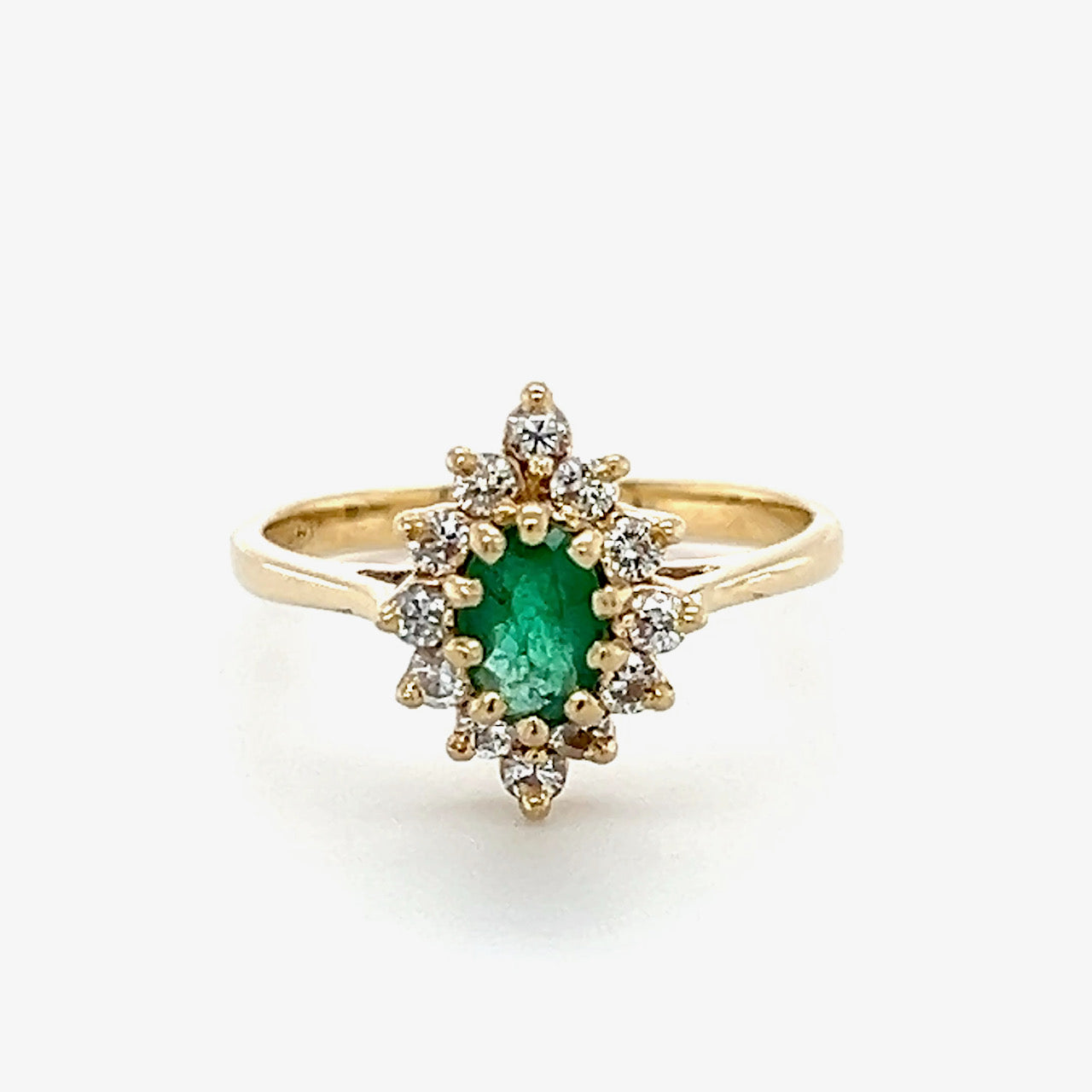 14K Yellow Gold Diamond & Emerald Lady's Ring; 1.7DWT; Size 6